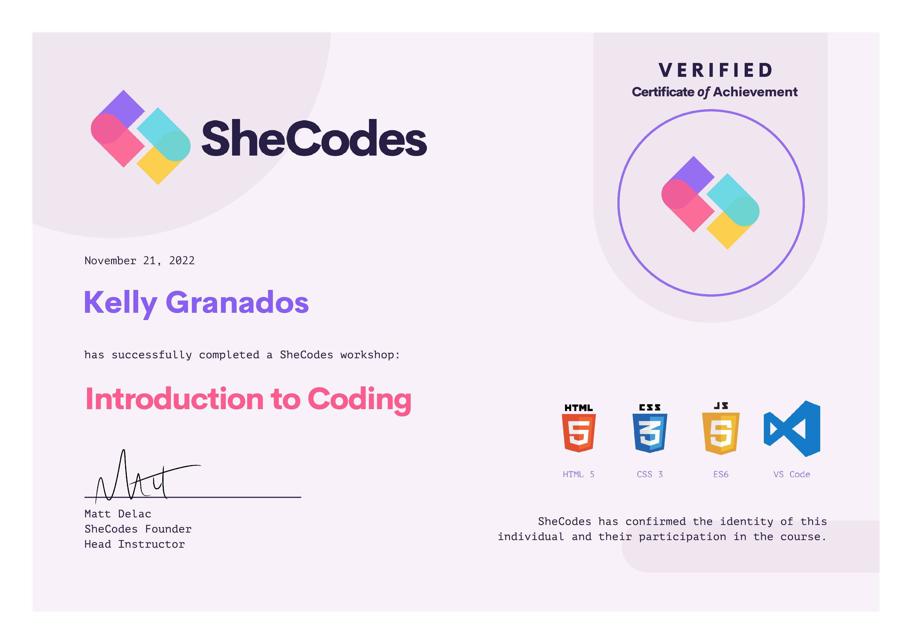 Intro to Coding Certificate